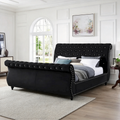 Black Velvet Crystal Button-tufted Sleigh Bed