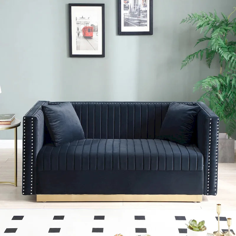 Contemporary Vertical Channel Tufted Velvet Sofa Loveseat - 61.40 x 28.00 x 28.00