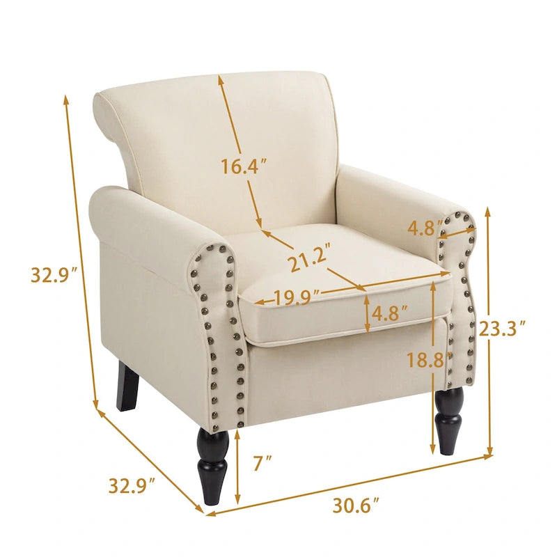 Fauteuil de salon avec finition cloutée - 29.9W x 29.9H x 32.9D