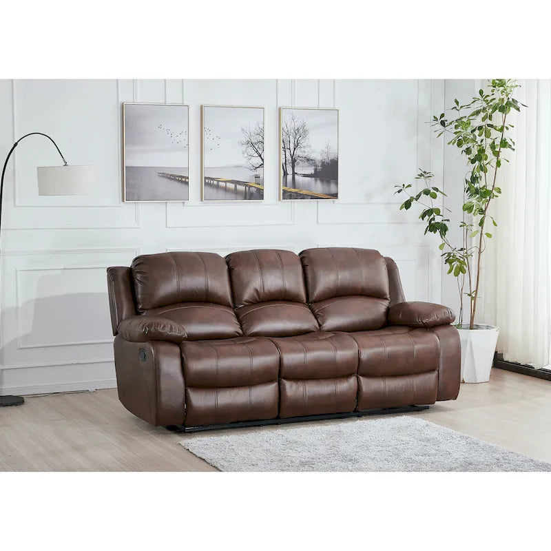 Bonded Leather Manual Rclining 3-seat Sofa Couch 8018