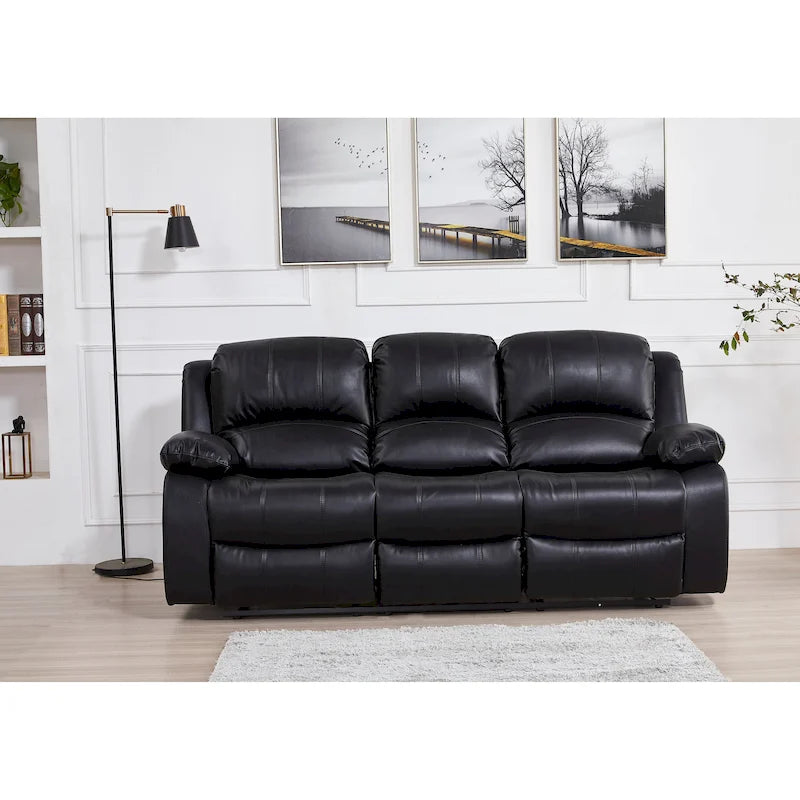 Bonded Leather Manual Rclining 3-seat Sofa Couch 8018