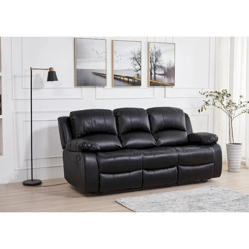 Bonded Leather Manual Rclining 3-seat Sofa Couch 8018