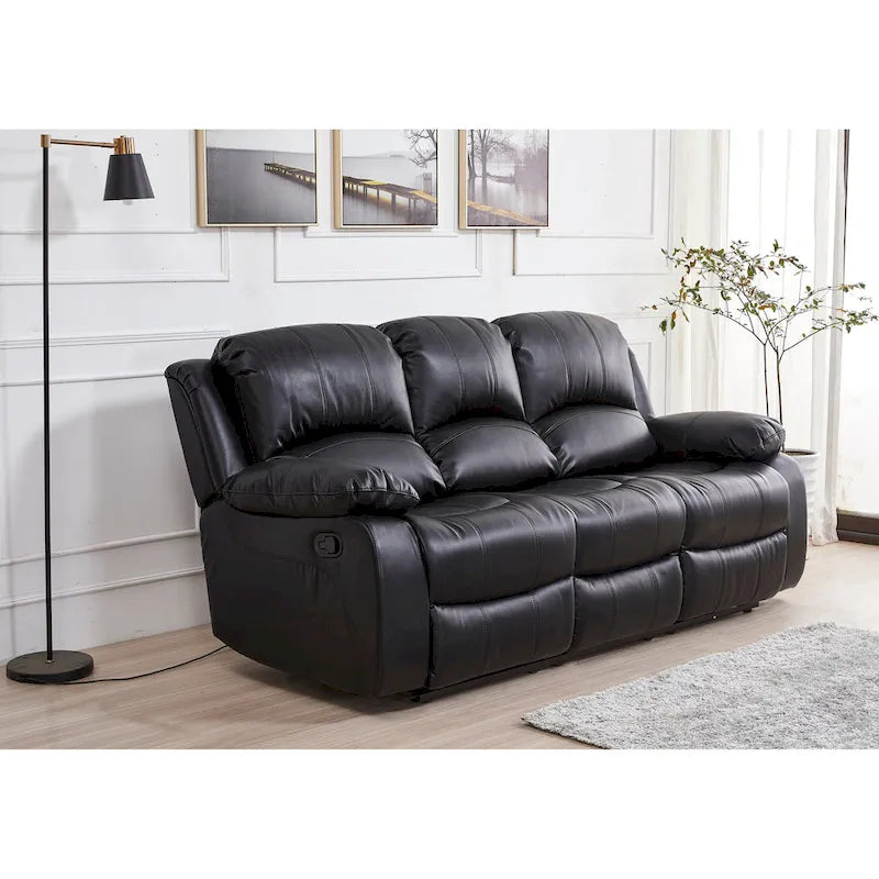 Bonded Leather Manual Rclining 3-seat Sofa Couch 8018