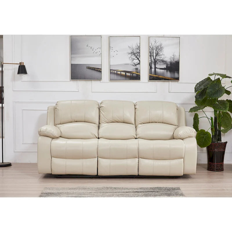 Bonded Leather Manual Rclining 3-seat Sofa Couch 8018