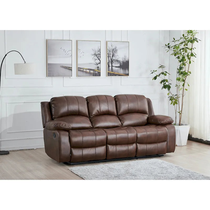 Bonded Leather Manual Rclining 3-seat Sofa Couch 8018