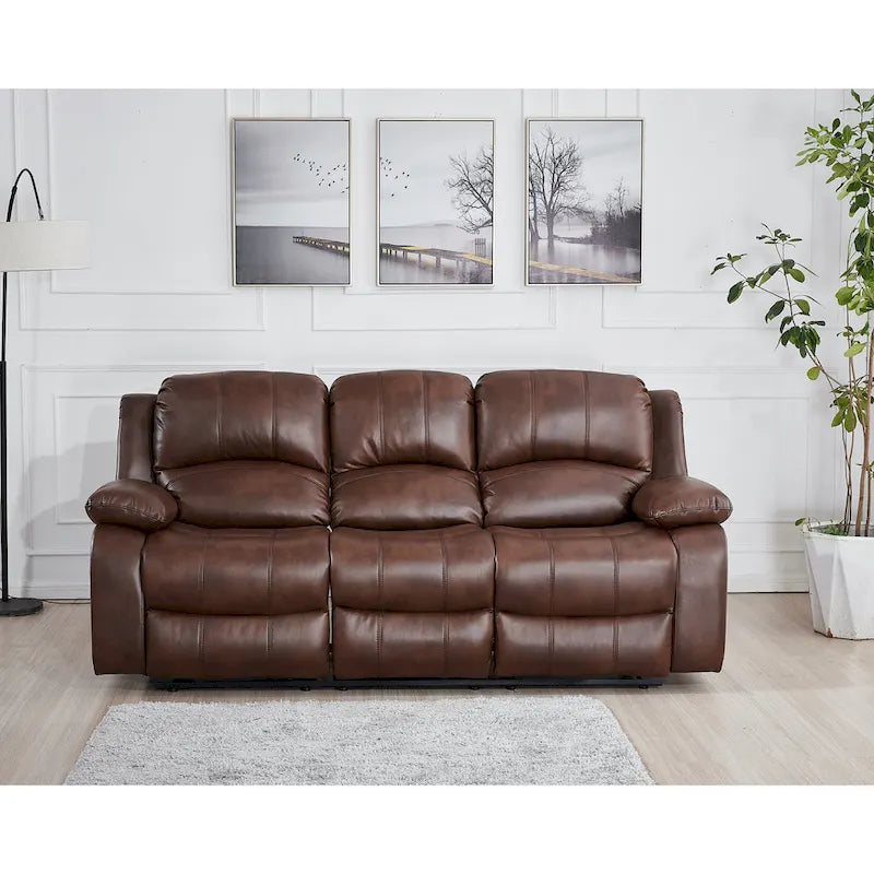 Bonded Leather Manual Rclining 3-seat Sofa Couch 8018