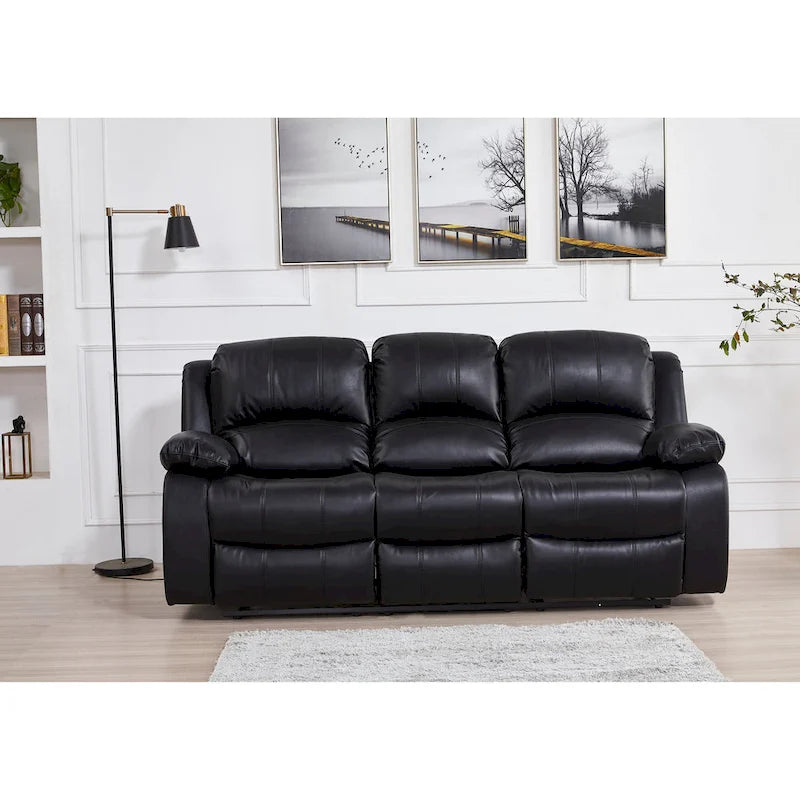 Bonded Leather Manual Rclining 3-seat Sofa Couch 8018