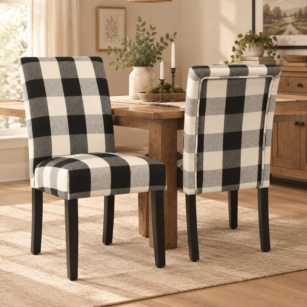 HomePop Black Plaid Parsons Dining Chair (Set of 2)