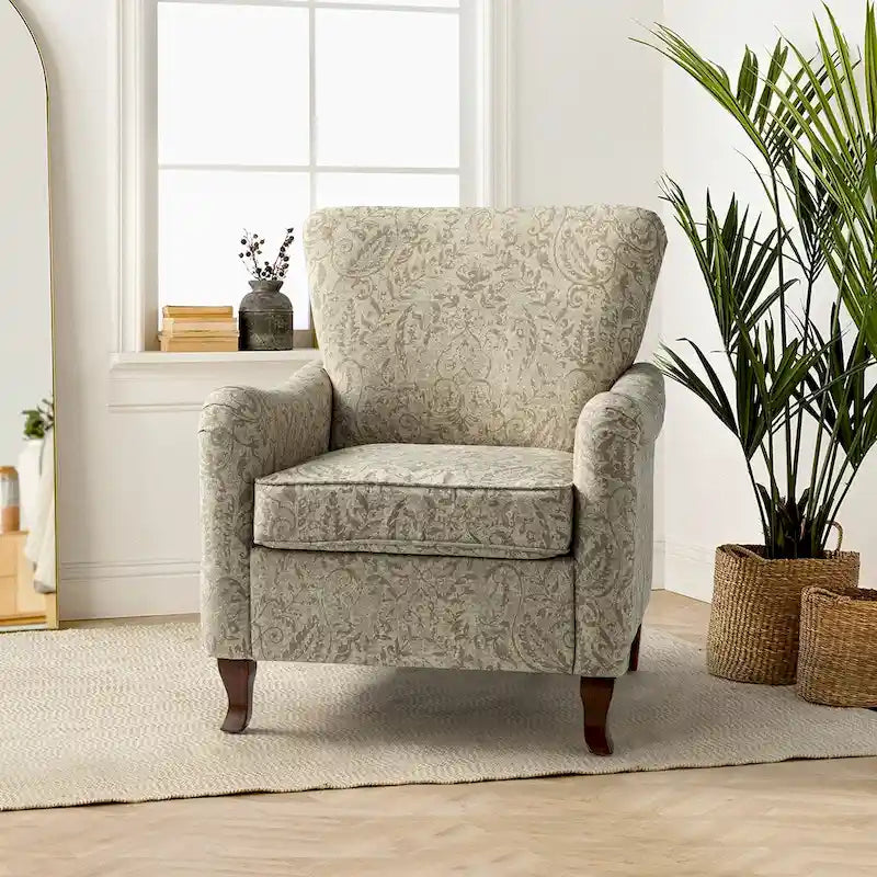Modern Floral Upholstered Armchair with Wingback Design