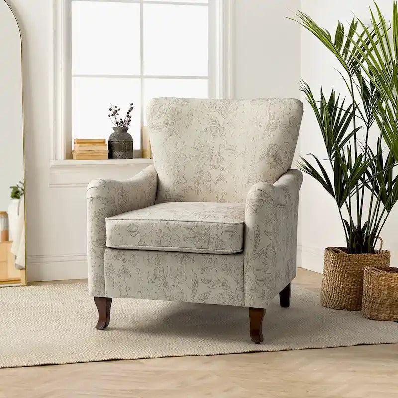 Modern Floral Upholstered Armchair with Wingback Design