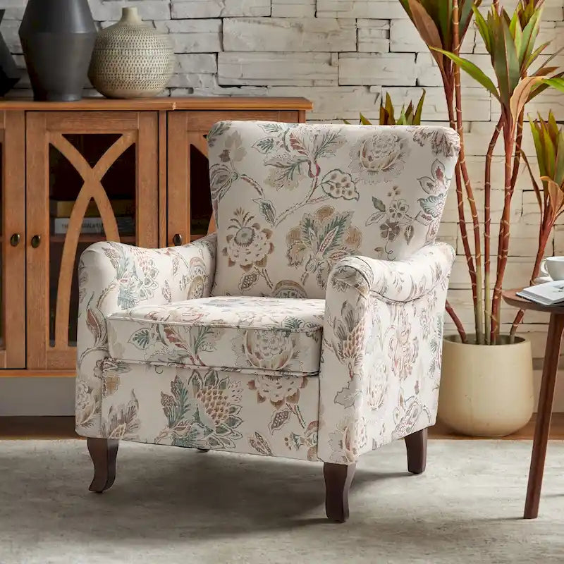 Modern Floral Upholstered Armchair with Wingback Design