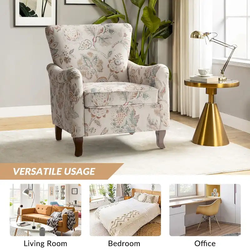 Modern Floral Upholstered Armchair with Wingback Design