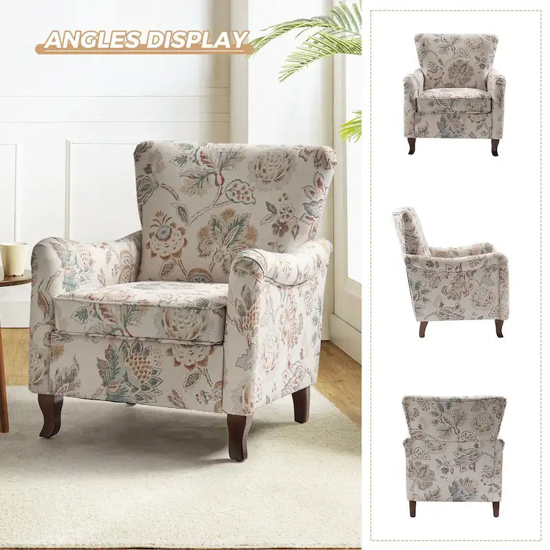 Fauteuil rembourré à motifs floraux modernes, design à oreilles