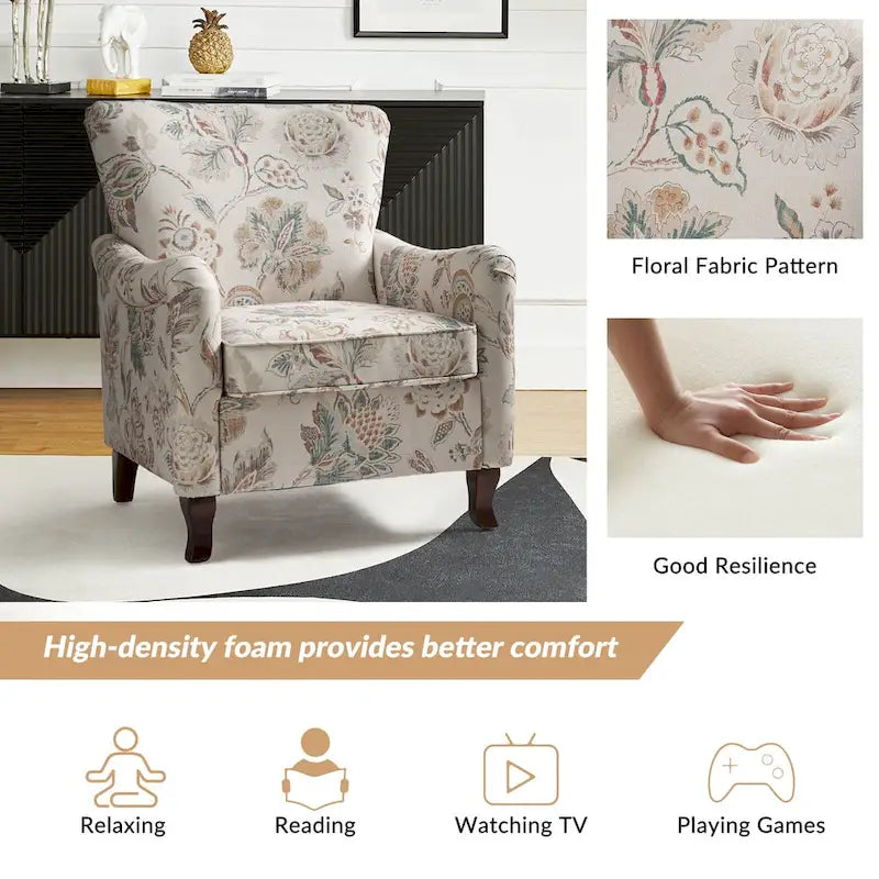 Fauteuil rembourré à motifs floraux modernes, design à oreilles