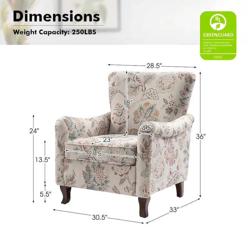 Fauteuil rembourré à motifs floraux modernes, design à oreilles