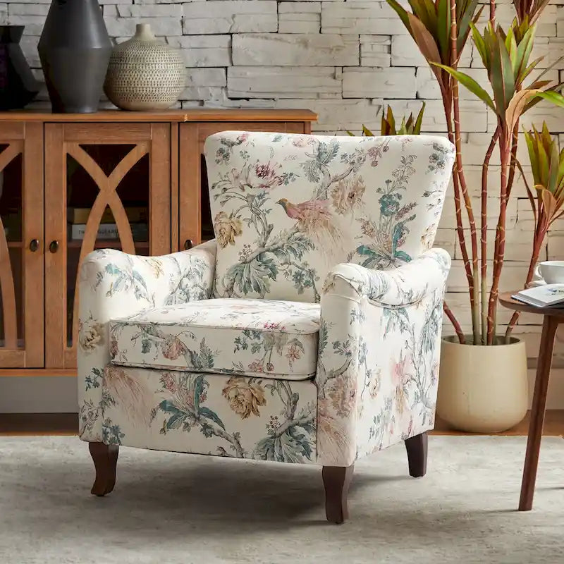 Fauteuil rembourré à motifs floraux modernes, design à oreilles