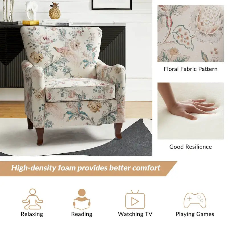 Fauteuil rembourré à motifs floraux modernes, design à oreilles
