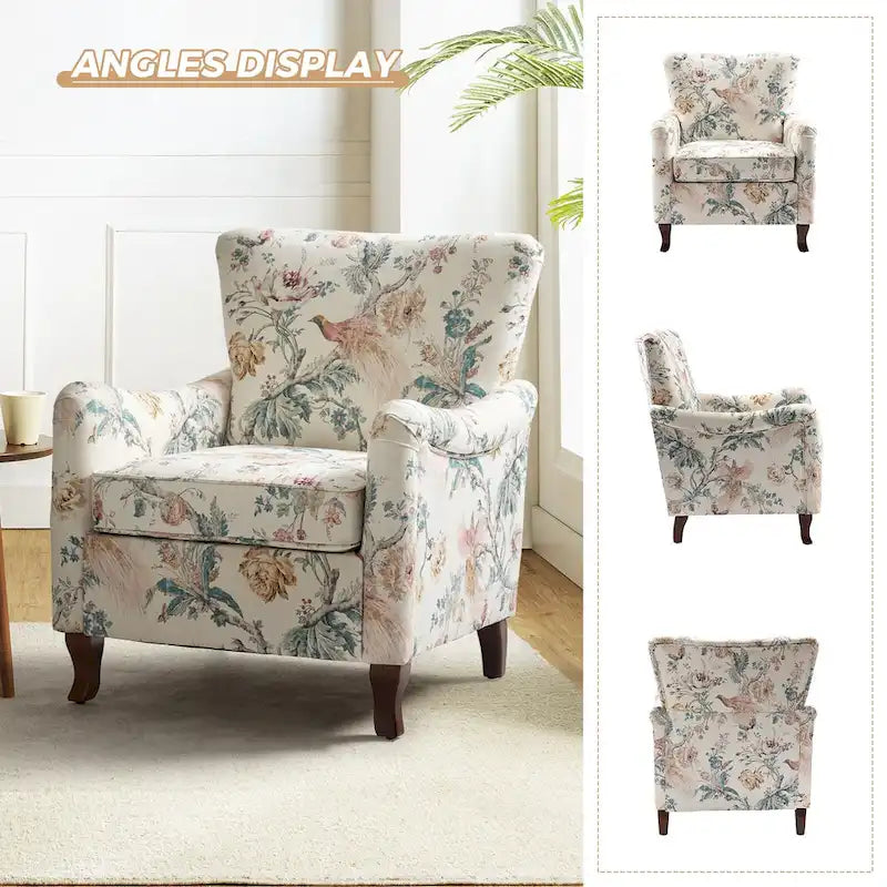 Fauteuil rembourré à motifs floraux modernes, design à oreilles