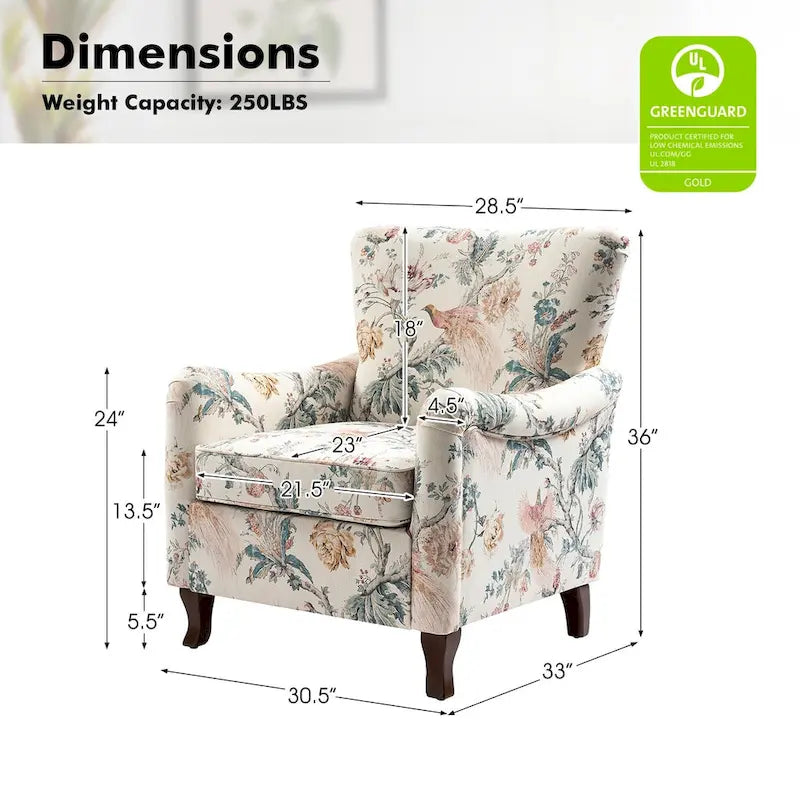 Fauteuil rembourré à motifs floraux modernes, design à oreilles