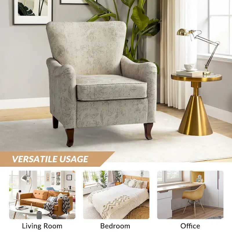 Fauteuil rembourré à motifs floraux modernes, design à oreilles