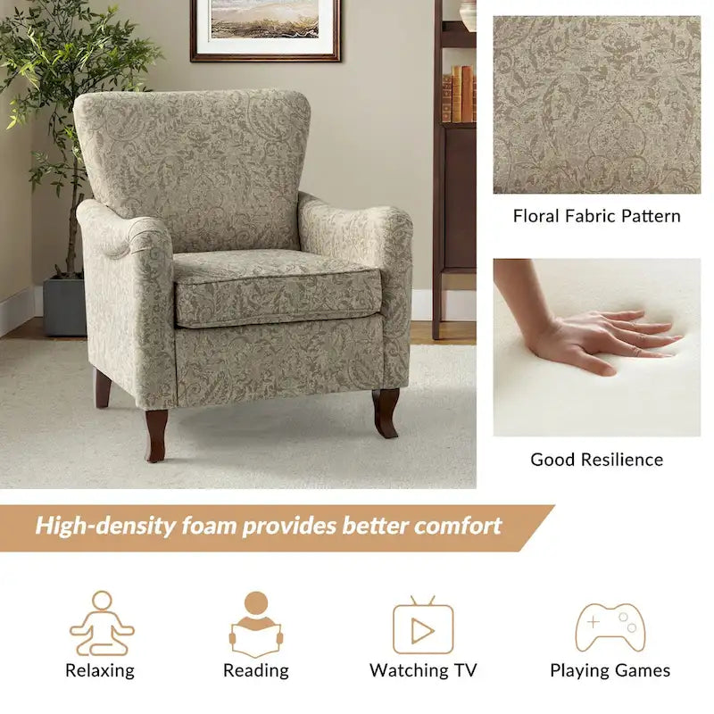 Fauteuil rembourré à motifs floraux modernes, design à oreilles