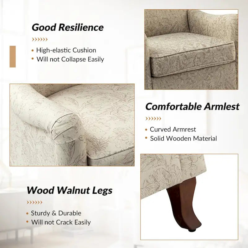 Fauteuil rembourré à motifs floraux modernes, design à oreilles