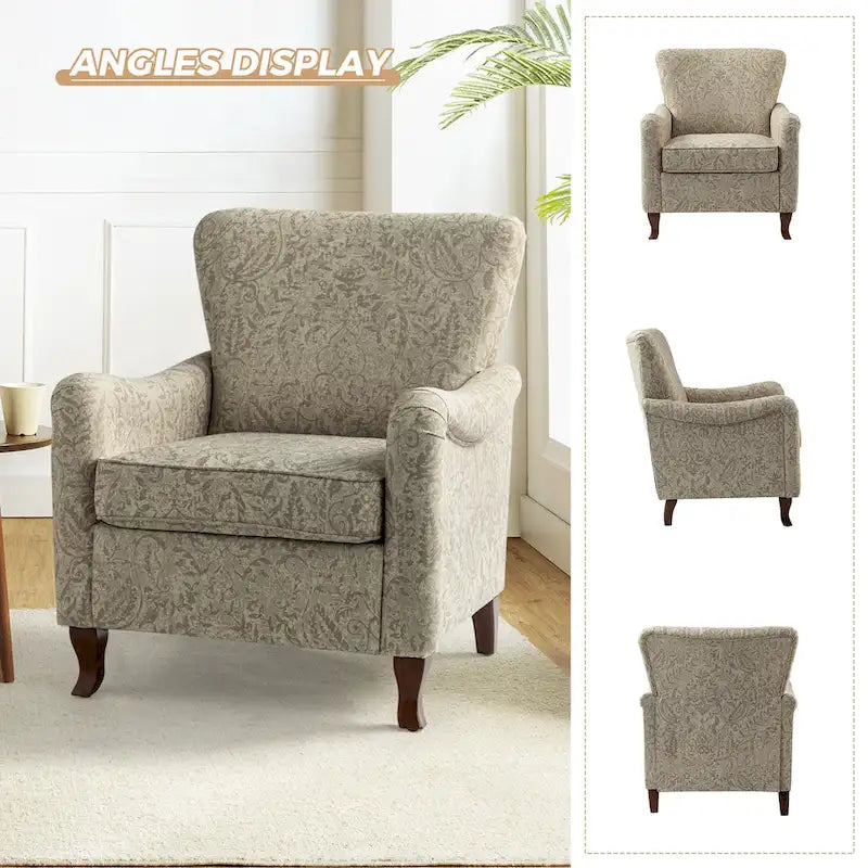 Fauteuil rembourré à motifs floraux modernes, design à oreilles