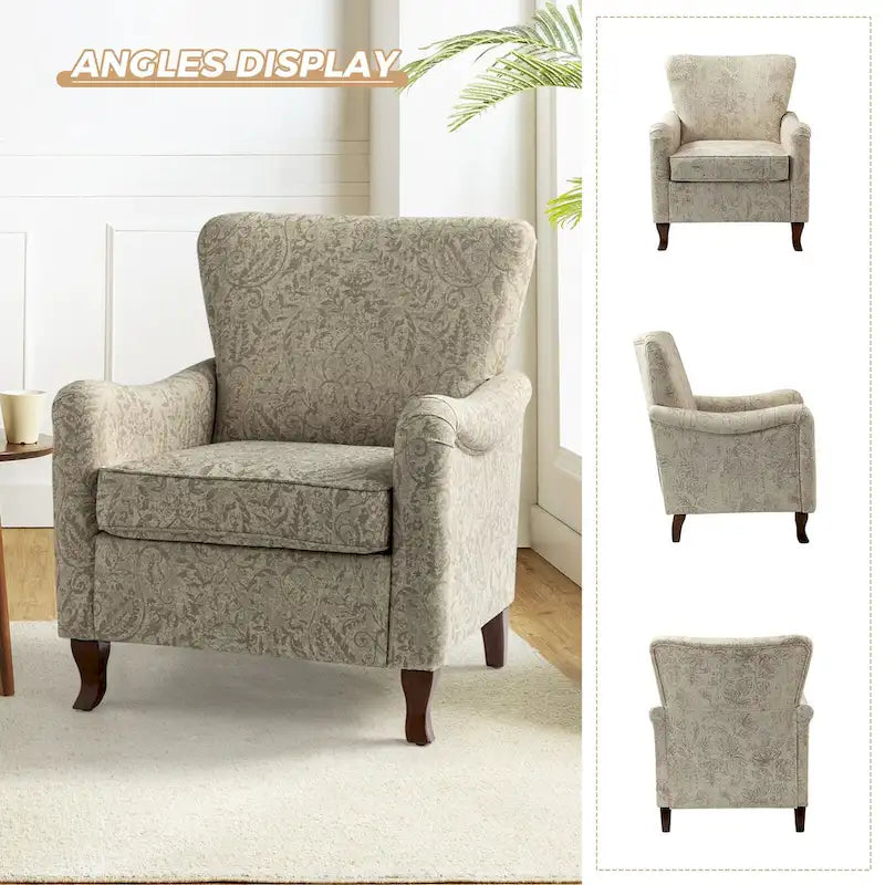 Fauteuil rembourré à motifs floraux modernes, design à oreilles