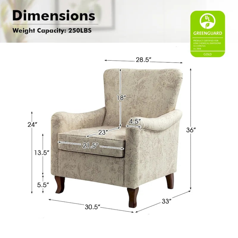 Fauteuil rembourré à motifs floraux modernes, design à oreilles