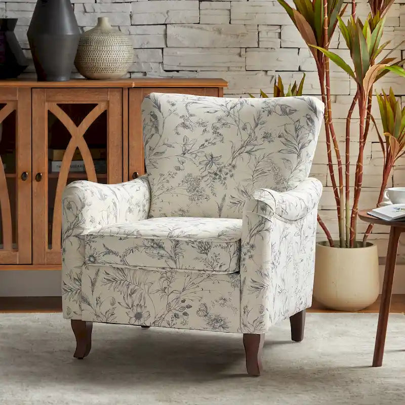 Fauteuil rembourré à motifs floraux modernes, design à oreilles
