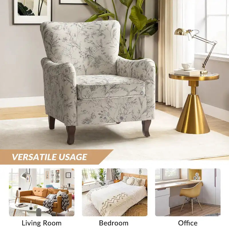 Fauteuil rembourré à motifs floraux modernes, design à oreilles