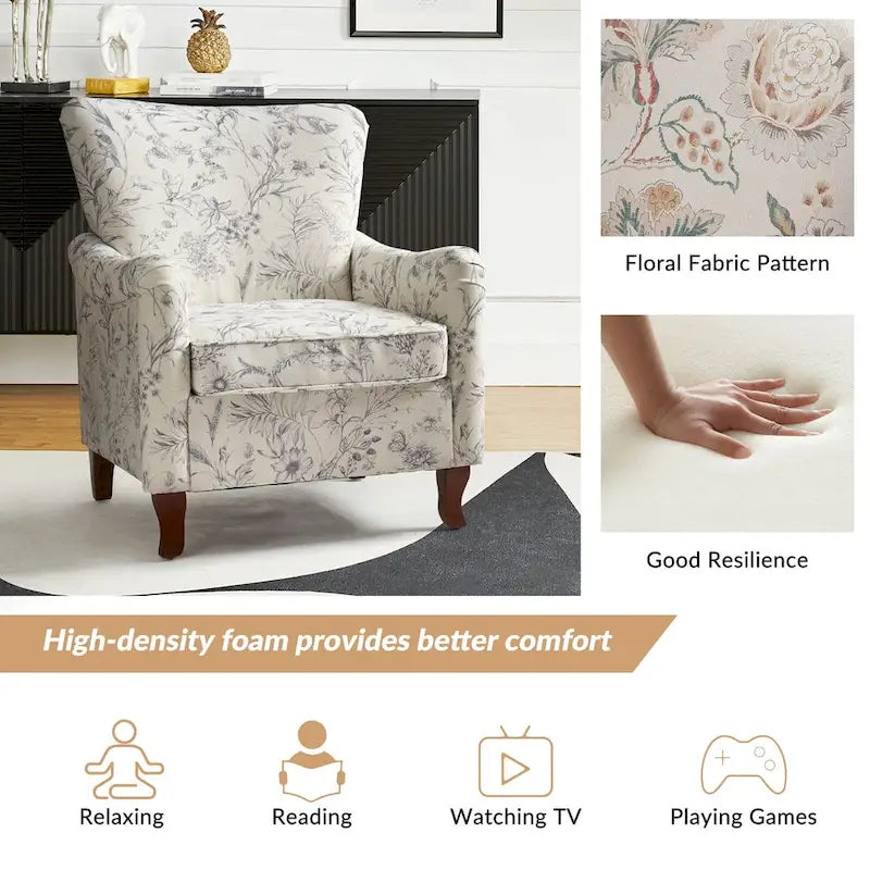Fauteuil rembourré à motifs floraux modernes, design à oreilles