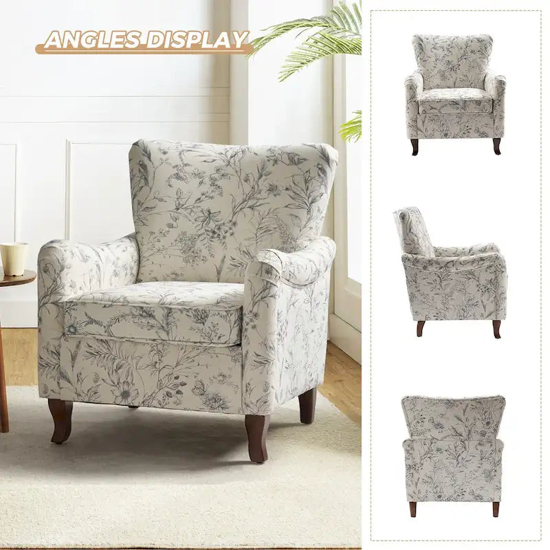 Fauteuil rembourré à motifs floraux modernes, design à oreilles