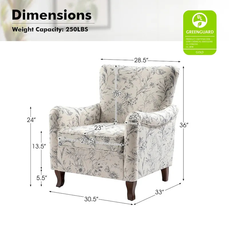 Fauteuil rembourré à motifs floraux modernes, design à oreilles