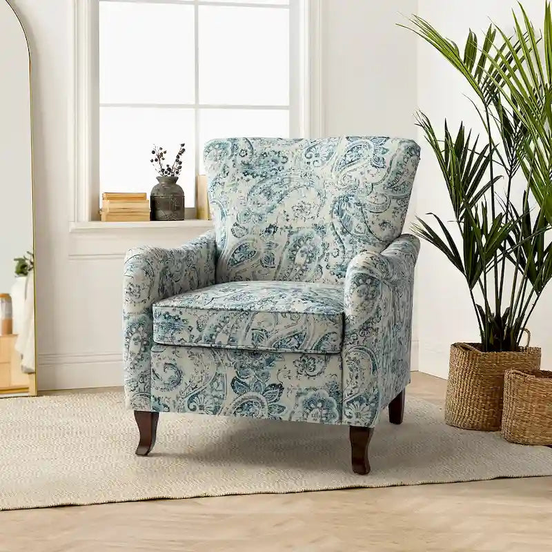 Fauteuil rembourré à motifs floraux modernes, design à oreilles