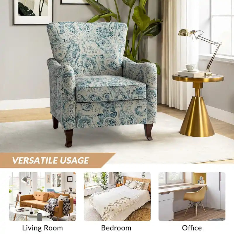 Fauteuil rembourré à motifs floraux modernes, design à oreilles