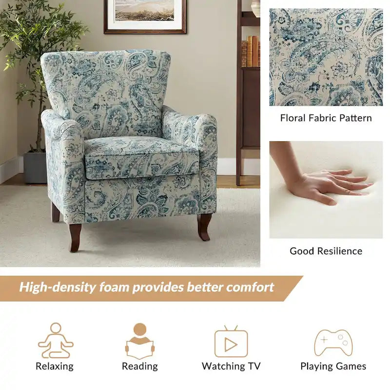Fauteuil rembourré à motifs floraux modernes, design à oreilles