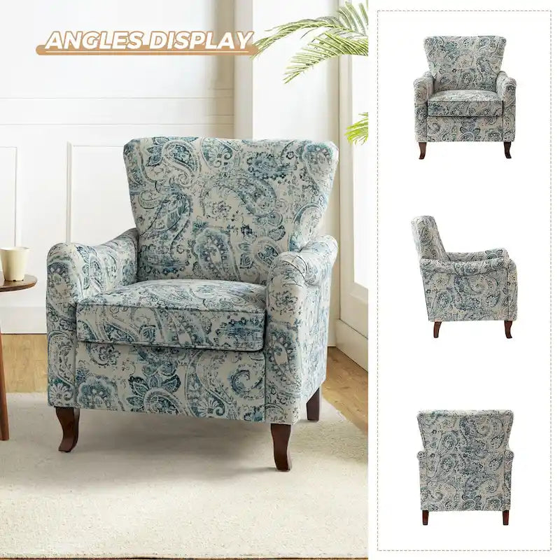 Fauteuil rembourré à motifs floraux modernes, design à oreilles