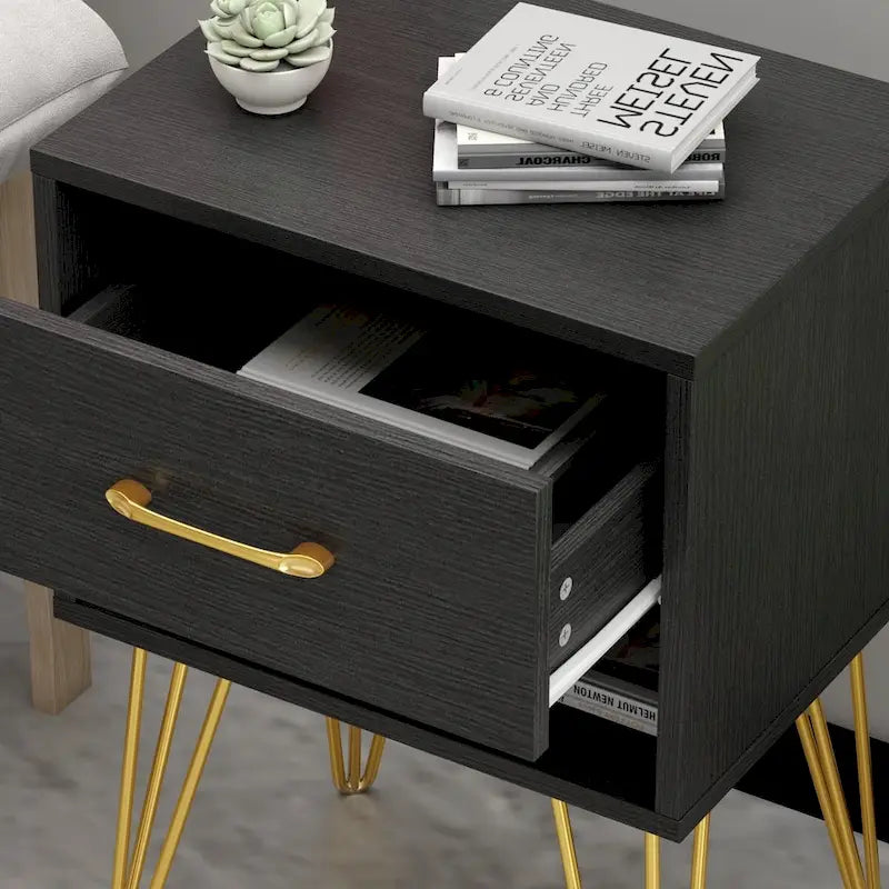 23.6 Tall 1 - Drawer Wood Nightstand Metal Legs(1 Piece)