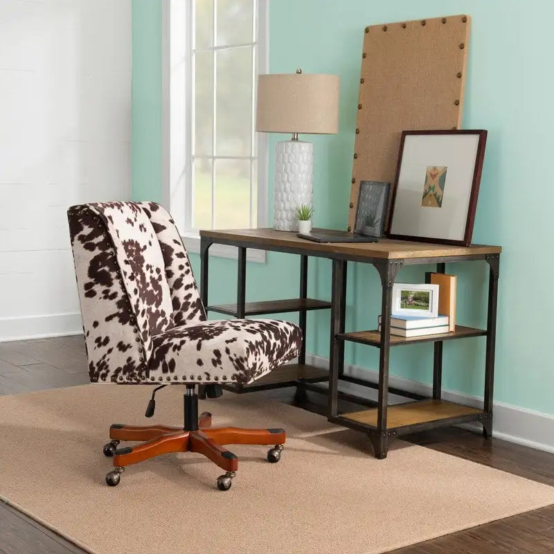 Brown & White Cow Print Plush Office Chair