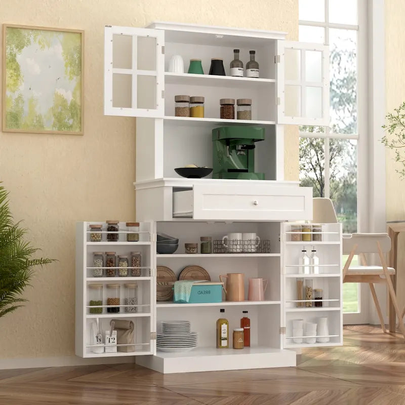 Hoher Küchenschrank mit großem offenem Fach für eine Mikrowelle - 30W x 69.3H