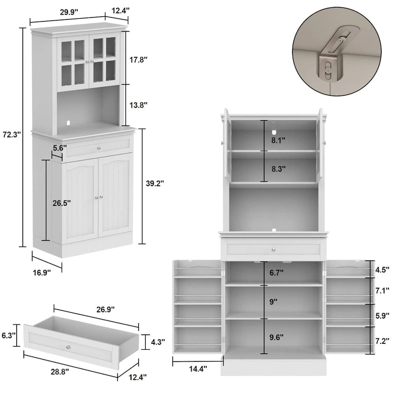 Hoher Küchenschrank mit großem offenem Fach für eine Mikrowelle - 30W x 69.3H