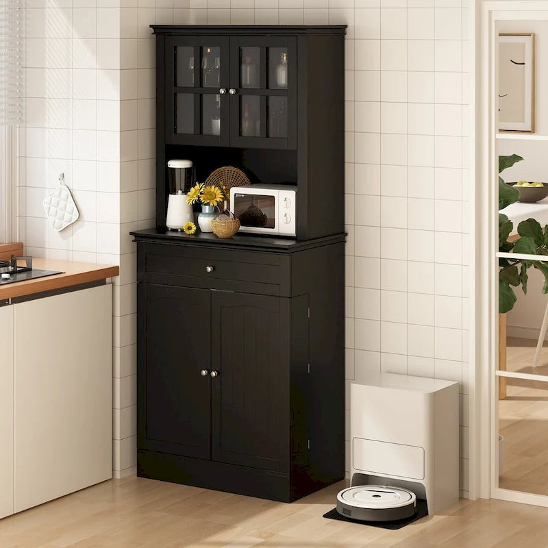Hoher Küchenschrank mit großem offenem Fach für eine Mikrowelle - 30W x 69.3H