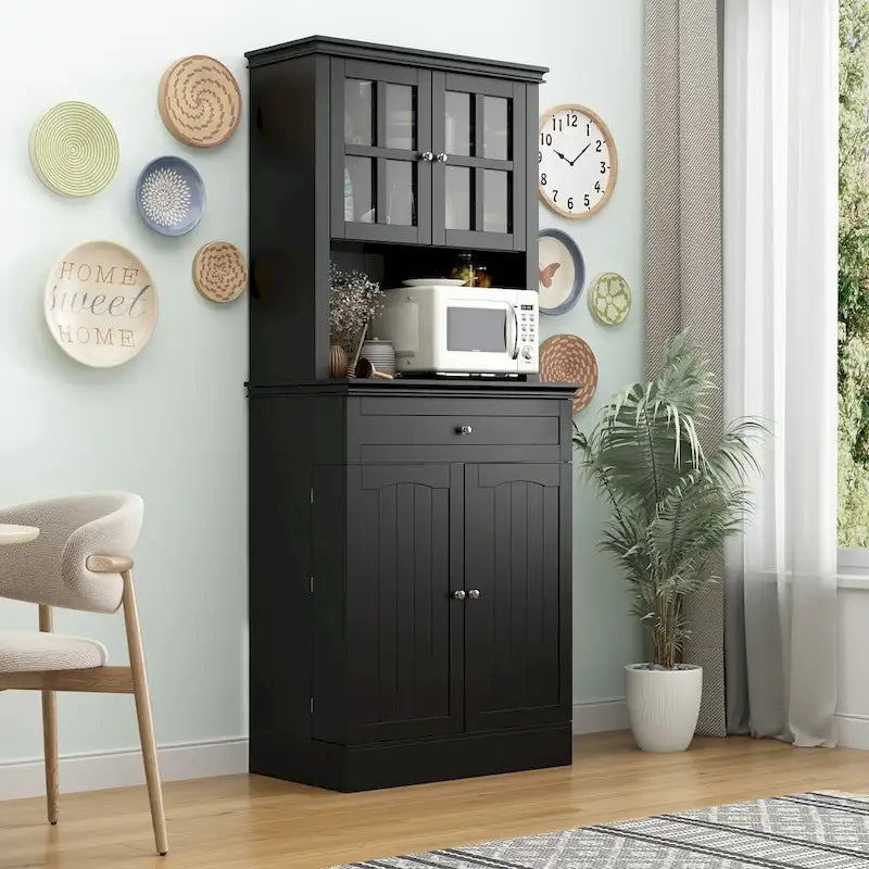 Hoher Küchenschrank mit großem offenem Fach für eine Mikrowelle - 30W x 69.3H