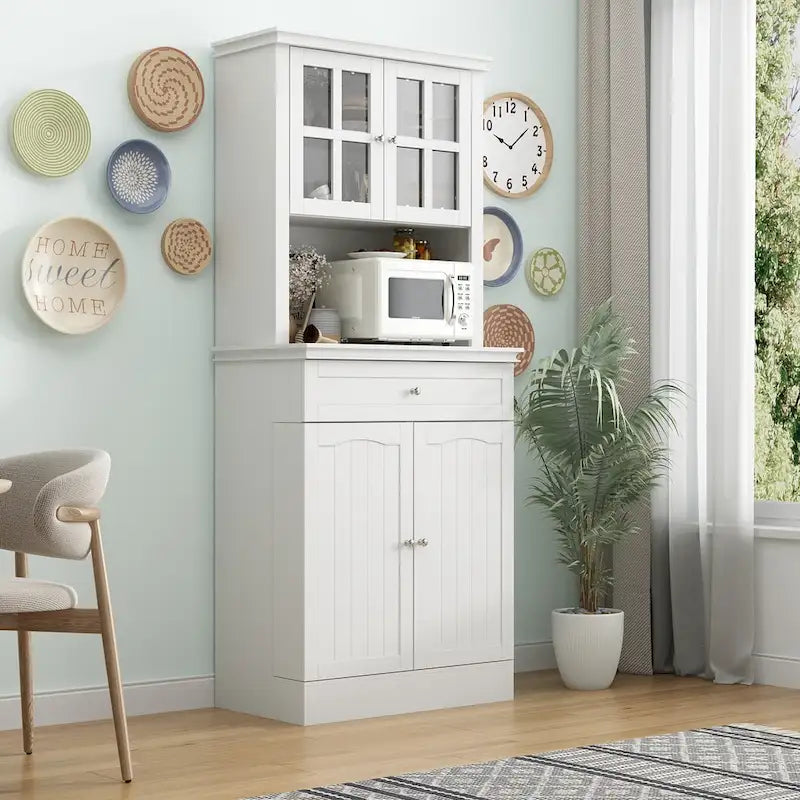 Hoher Küchenschrank mit großem offenem Fach für eine Mikrowelle - 30W x 69.3H