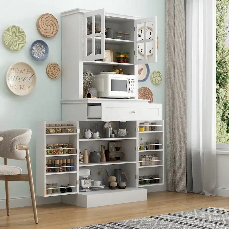 Hoher Küchenschrank mit großem offenem Fach für eine Mikrowelle - 30W x 69.3H