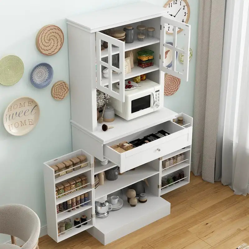 Hoher Küchenschrank mit großem offenem Fach für eine Mikrowelle - 30W x 69.3H