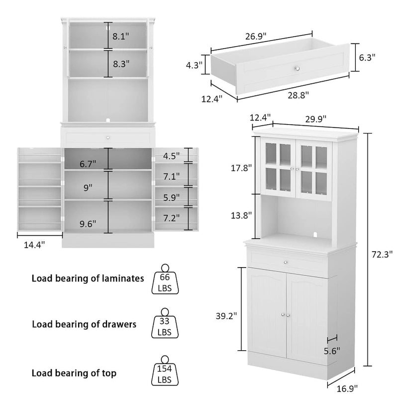 Hoher Küchenschrank mit großem offenem Fach für eine Mikrowelle - 30W x 69.3H