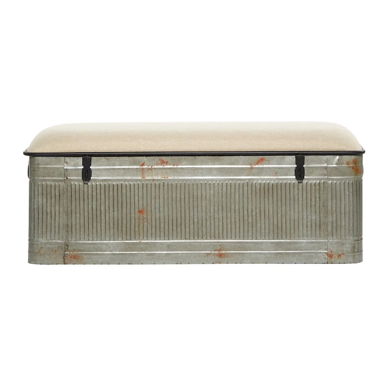 18-inch Grey Metal Fabric Bench