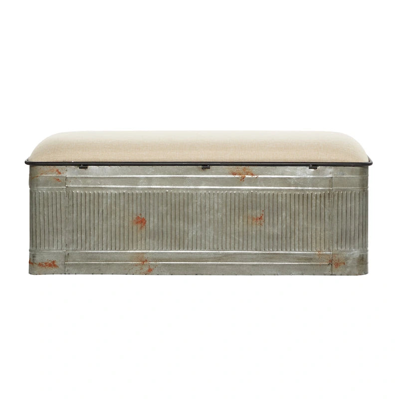 18-inch Grey Metal Fabric Bench